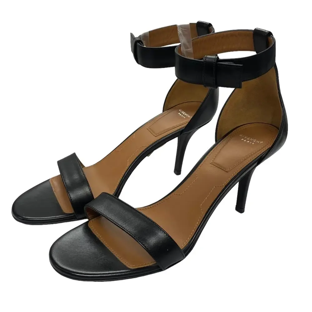 Givenchy Paris Womens Size 39 Black Leather Ankle Strap Heel Sandals